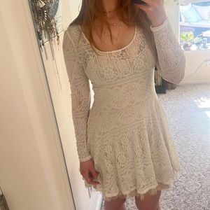 Free People Victorian Loves Lace Cream Long Sleeve Dress